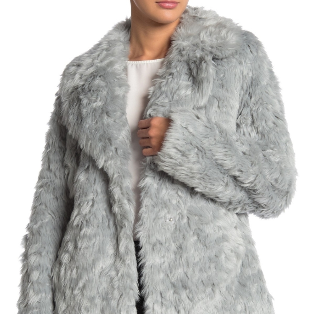 NWT:Silver BCBG Notch Collar Faux Fur Jacket
